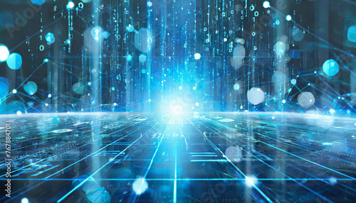 近未来的な青いサイバー空間、ネットワーク