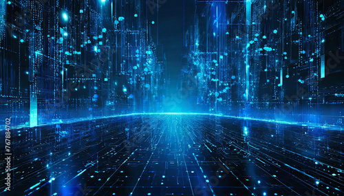 近未来的な青いサイバー空間、ネットワーク