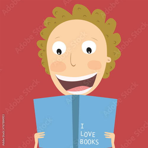 Book concept world book day. Boy reading a book. Vector Illustration.