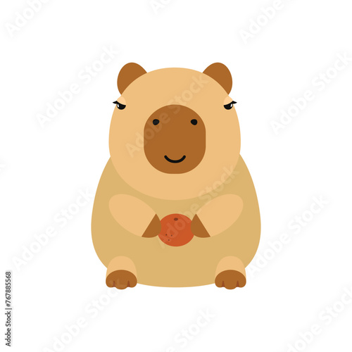 Capybara cute on a white background  vector illustration. Cutie funny capybara cartoon portrait  full face.Trendy animal. For printing on fabric  postcard  wrapping paper  kids party  baby shower art