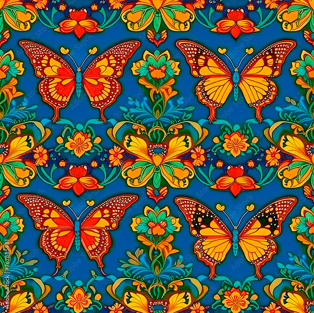 Fototapeta premium Vintage Victorian abstract seamless pattern for butterfly wallpaper.