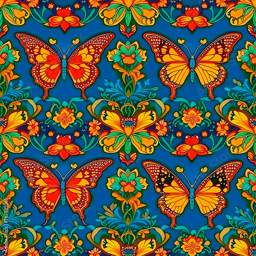 Vintage Victorian abstract seamless pattern for butterfly wallpaper.