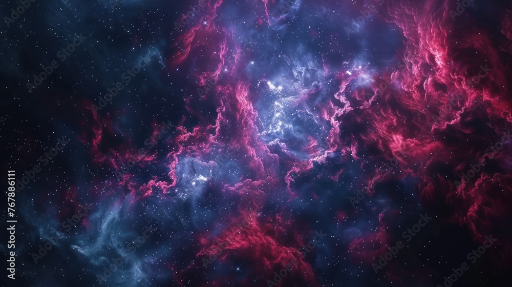 Abstract panoramic space nebula and shining stars background. AI generated image