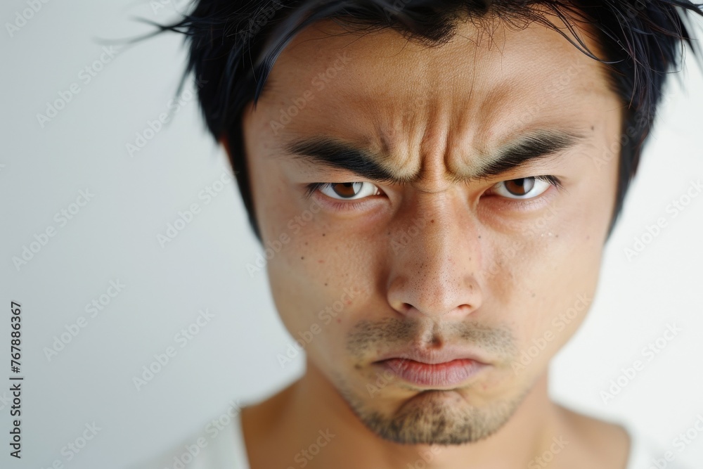 Fototapeta premium 怒っている顔の日本人男性（怒り・許せない・イライラ・不満・ストレス）