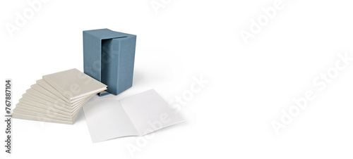 Book set with blank covers. Closed and open books set with copy space on white background. 