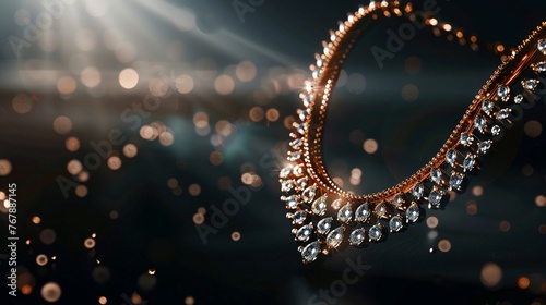 Elegant necklace on a dark background with a spotlight, focus on brilliance no splash photo