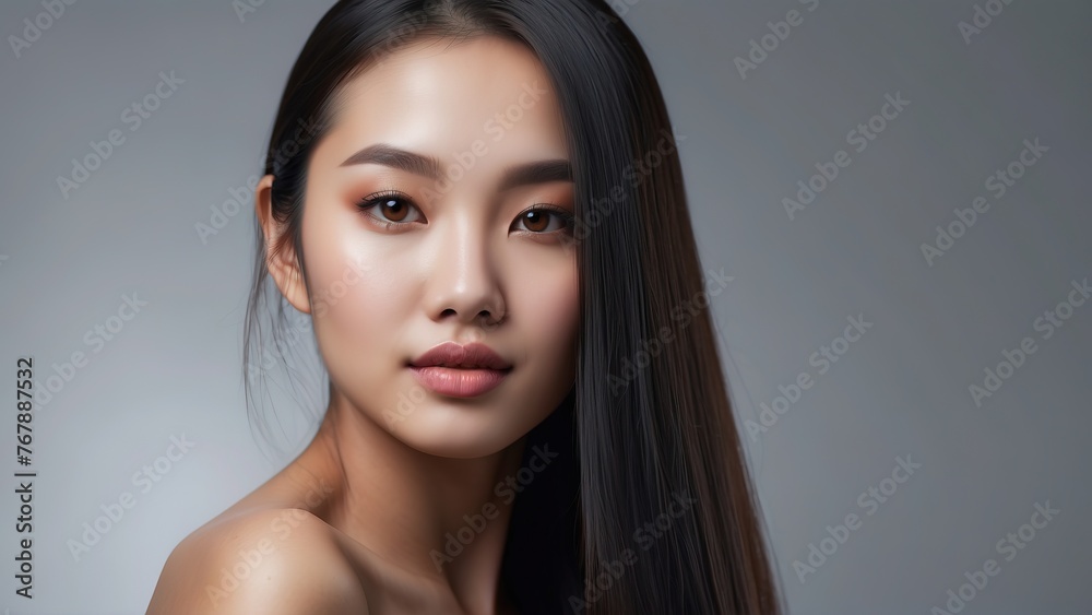 Model asian girl with shiny smooth healthy hair with straight hair Model asian girl with shiny smooth healthy hair with straight hair