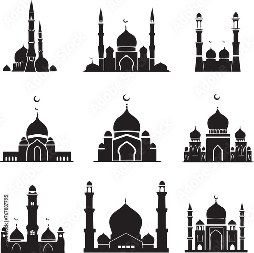 vector collection of mosque silhouettes