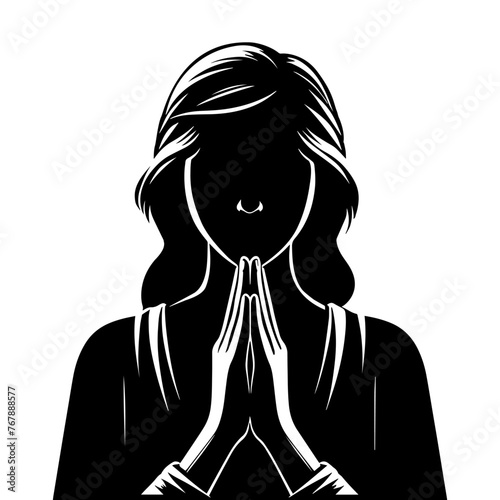 Silhouette of a Woman praying with hands folded. Vector illustration