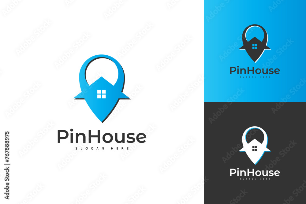 Vector technology logo design pin with house Vector technology logo design pin with house