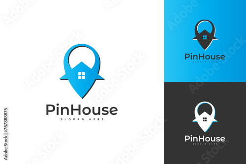 Vector technology logo design pin with house