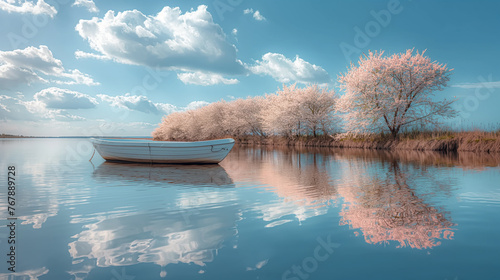 Spring lanscape with boat.