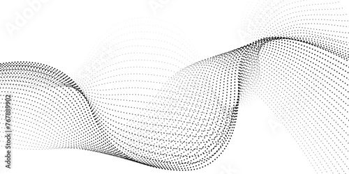 Flowing particles dots, wave pattern curve halftone shape isolated on transparent background. Vector background concept of modern technology, science.