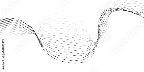 Flowing particles dots, wave pattern curve halftone shape isolated on transparent background. Vector background concept of modern technology, science.