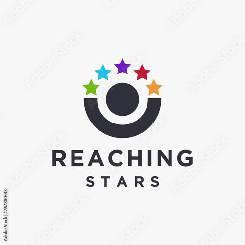 Abstract human Reaching the star logo icon, reaching the future logo icon vector template on white background