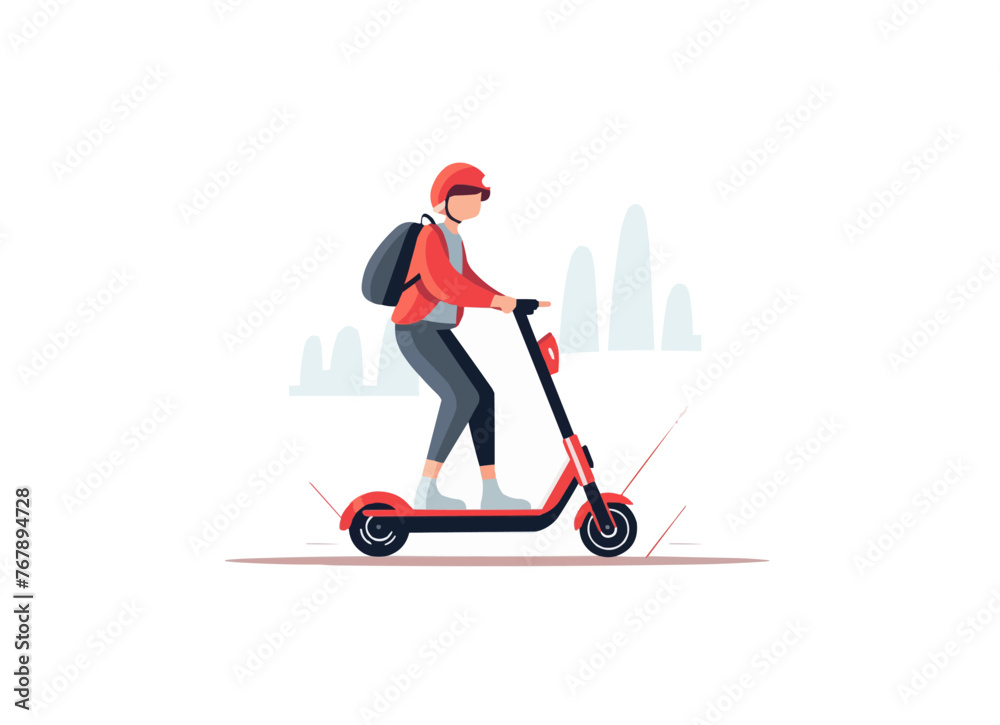 Obraz premium woman standing riding e-scooter vector flat isolated illustration -