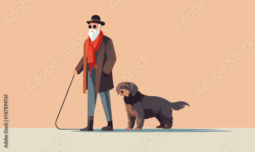 old man with dog vector flat minimalistic isolated illustration