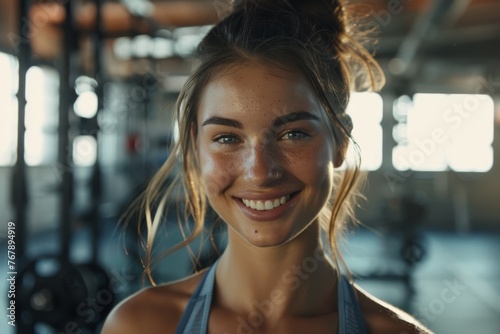 Beauty female model 20s smiling in the gym