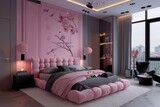 Teenager soft pink color room with black elements