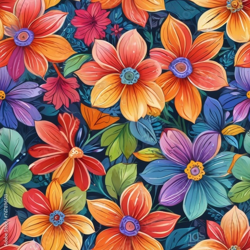 color flowers seamless pattern background
