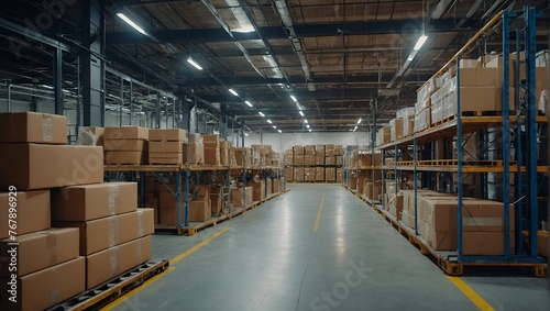 Establishing Shot Modern Delivery Logistics Station Warehouse with Working Automated Conveyor Belt with Retail Parcels, Cardboard Boxes and Online Shopping Orders Being Prepared for Shipping