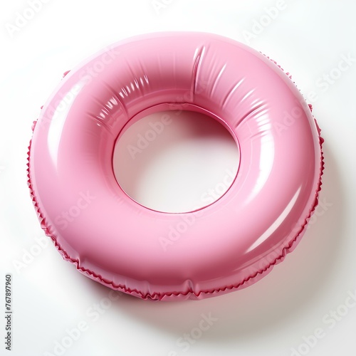Light pink pool float isolated on white background with shadow. Pink pool float top view. Plastic pool float for swimming flat lay