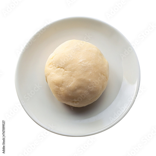 Raw dough on a plate isolated on transparent background. Top view.