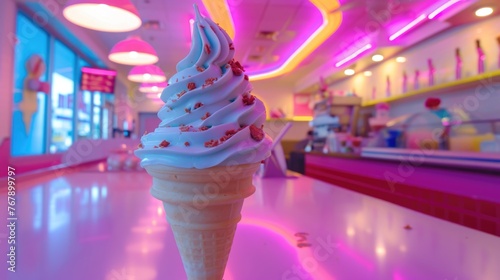 Soft-serve ice cream with sprinkles in a cone
