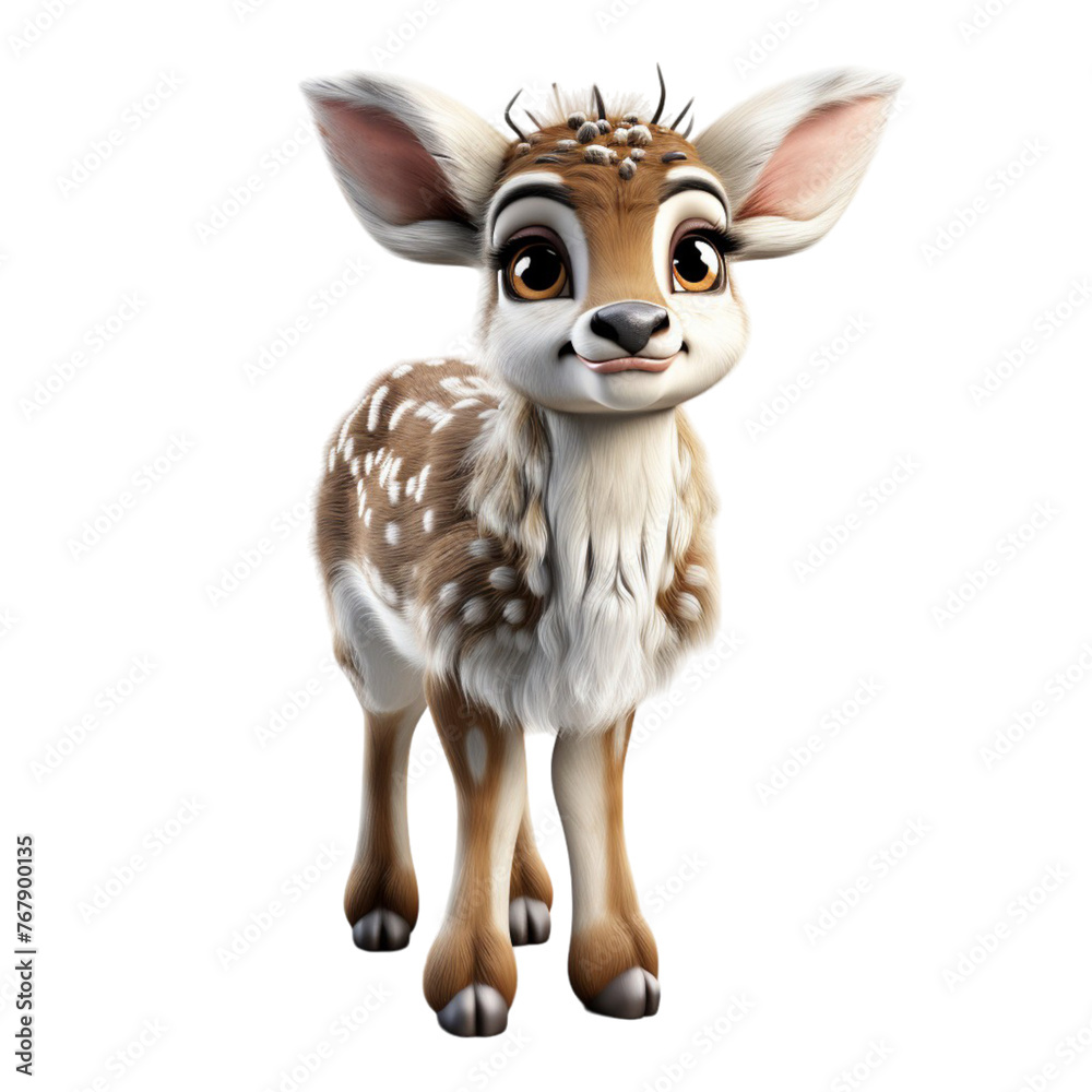 3d illustration portrait of adorable cute baby deer isolated on transparent background, generative ai 3d illustration portrait of adorable cute baby deer isolated on transparent background, generative ai