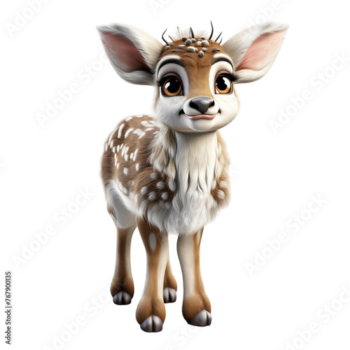 3d illustration portrait of adorable cute baby deer isolated on transparent background, generative ai © Iksan