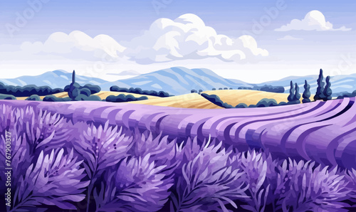 A blooming lavender field vector simple 3d smooth isolated illustration