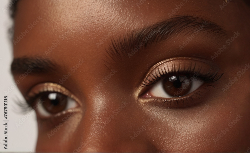 Close up of beautiful black woman's eyes staring at camera