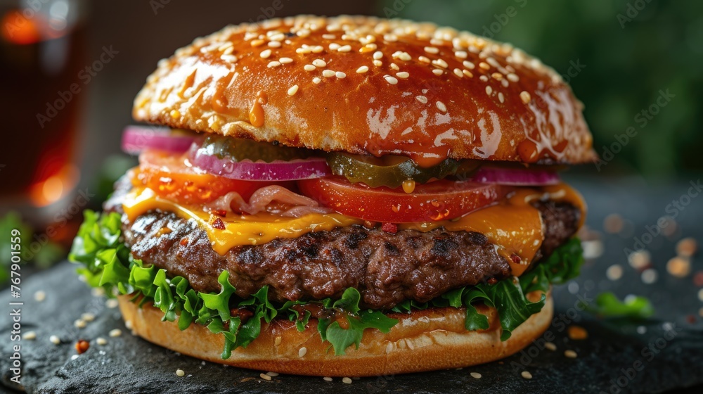 Double cheeseburger with lettuce and ketchup. Double cheeseburger with lettuce and ketchup.