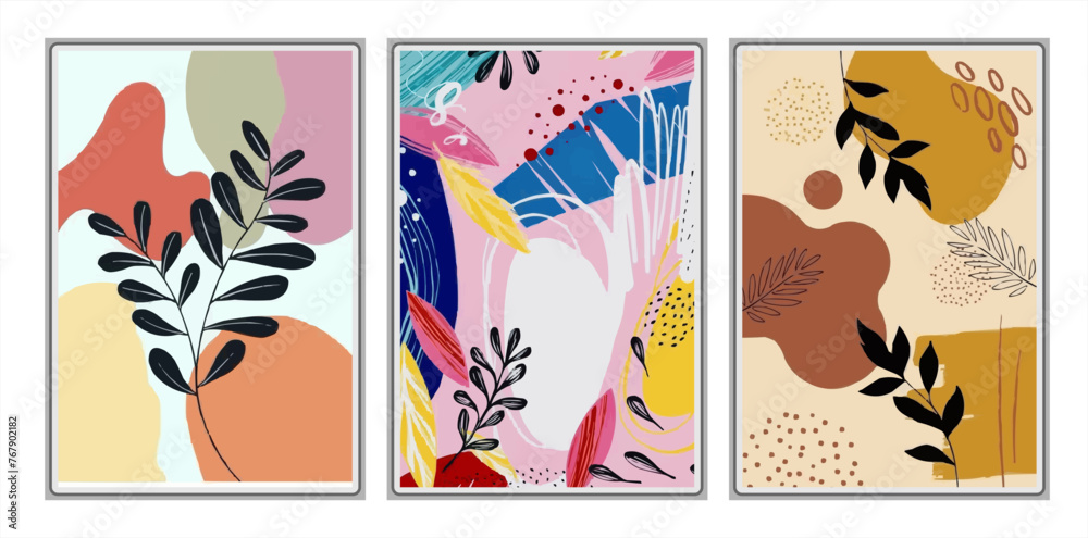 Fototapeta premium Premium Vector | Abstract design tropical leaves background, Hand drawn abstract floral background