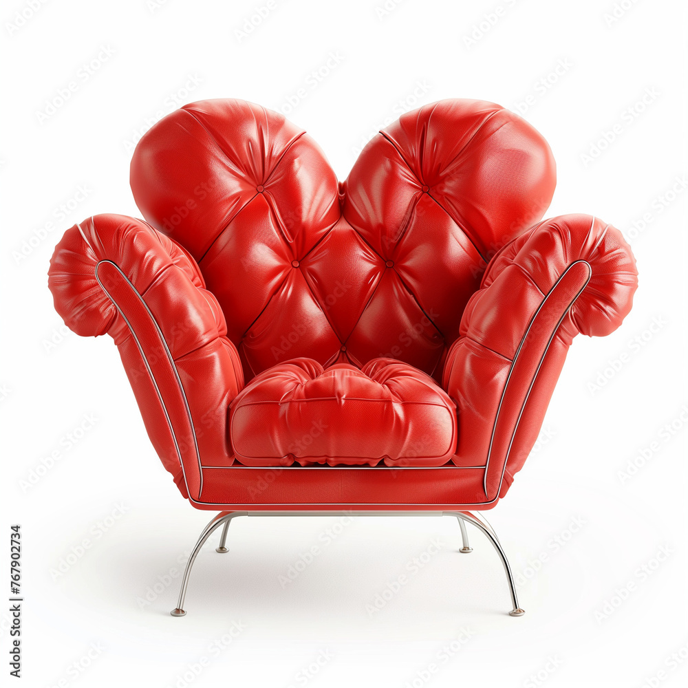 A beautiful and comfortable armchair in the shape of a heart, love - isolated on a white background