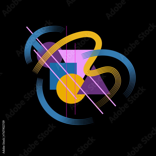 design element, composition of geometric shapes and brush strokes