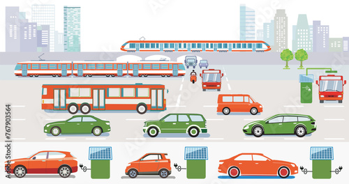 Bahnverkehr und Straßenverkehr  Illustration