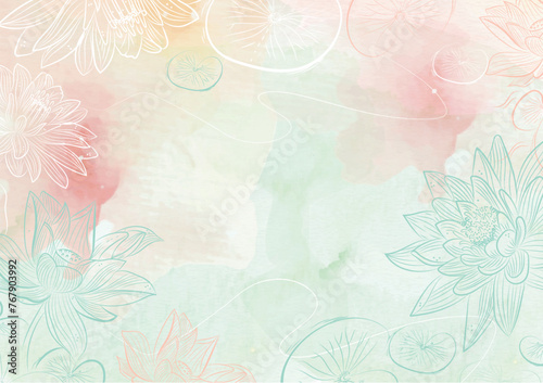 Mixed colors splash background with lotus hand drawn