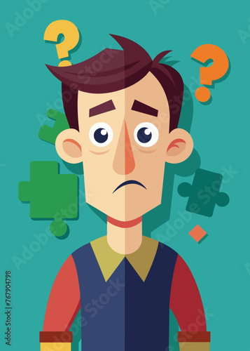 Young puzzled, doubtful, confused man thinking, trying to find solution, worried expression on his face, concept - Sorry, don't know how it happened. Copy space.