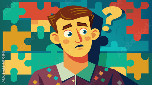 Young puzzled, doubtful, confused man thinking, trying to find solution, worried expression on his face, concept - Sorry, don't know how it happened. Copy space.