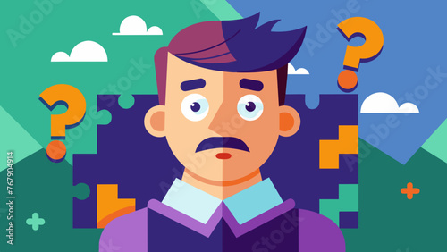 Young puzzled, doubtful, confused man thinking, trying to find solution, worried expression on his face, concept - Sorry, don't know how it happened. Copy space.