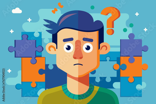 Young puzzled, doubtful, confused man thinking, trying to find solution, worried expression on his face, concept - Sorry, don't know how it happened. Copy space.