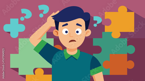 Young puzzled, doubtful, confused man thinking, trying to find solution, worried expression on his face, concept - Sorry, don't know how it happened. Copy space.