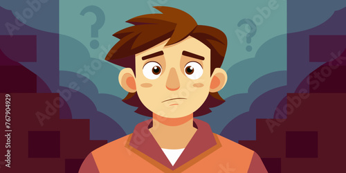 Young puzzled, doubtful, confused man thinking, trying to find solution, worried expression on his face, concept - Sorry, don't know how it happened. Copy space.