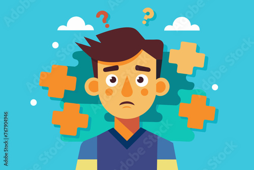 Young puzzled, doubtful, confused man thinking, trying to find solution, worried expression on his face, concept - Sorry, don't know how it happened. Copy space.