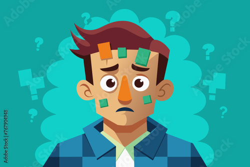 Young puzzled, doubtful, confused man thinking, trying to find solution, worried expression on his face, concept - Sorry, don't know how it happened. Copy space.