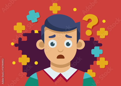Young puzzled, doubtful, confused man thinking, trying to find solution, worried expression on his face, concept - Sorry, don't know how it happened. Copy space.