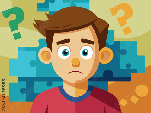 Young puzzled, doubtful, confused man thinking, trying to find solution, worried expression on his face, concept - Sorry, don't know how it happened. Copy space.