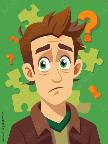Young puzzled, doubtful, confused man thinking, trying to find solution, worried expression on his face, concept - Sorry, don't know how it happened. Copy space.
