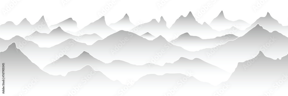 Black and white mountain landscape, minimalism, panoramic view	